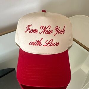 Red and White Cap with Embroidered Text
